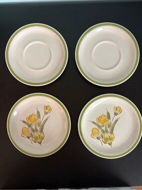 Stoney Brook Stoneware 6” Plates with Yellow Floral Design